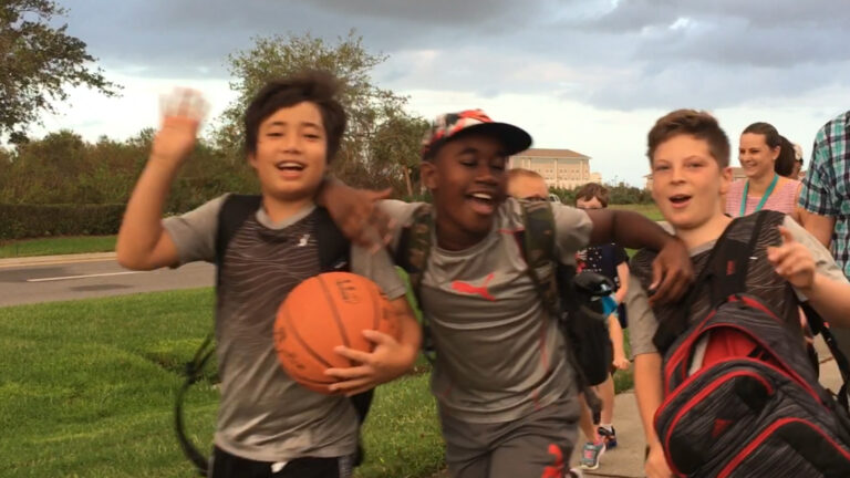 Students walk to school near Quest Elementary